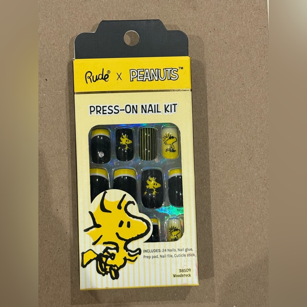 New RUDE Peanuts Woodstock Black and Yellow Press-On Nail Kit